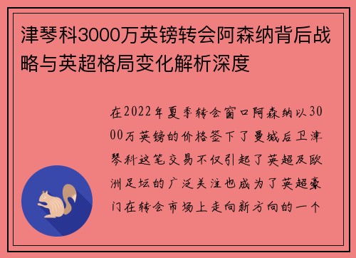 津琴科3000万英镑转会阿森纳背后战略与英超格局变化解析深度